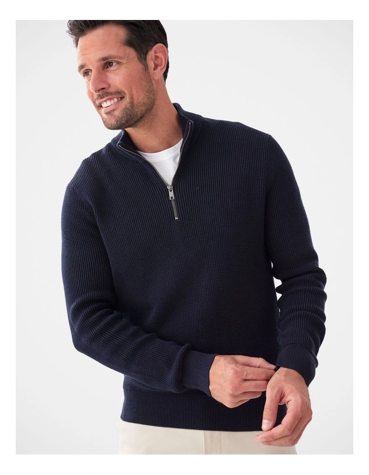 Cotton Waffle Half Zip Navy image 3