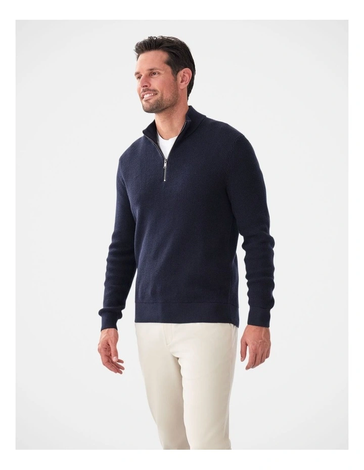 Cotton Waffle Half Zip Navy image 4