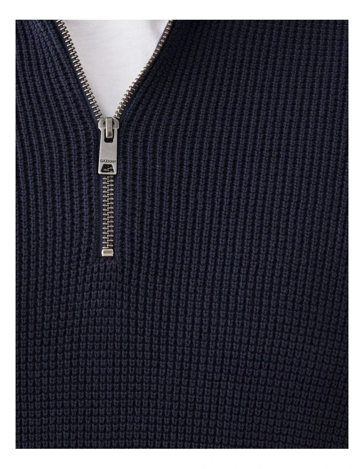 Cotton Waffle Half Zip Navy image 6
