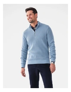 Cotton Waffle Half Zip Steel