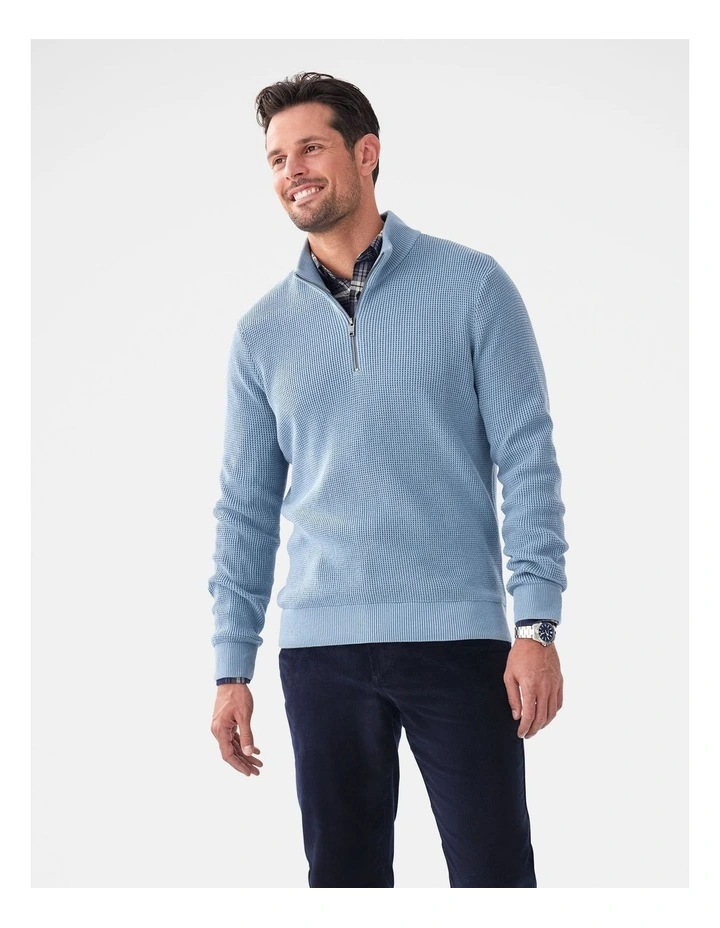 Cotton Waffle Half Zip Steel image 1