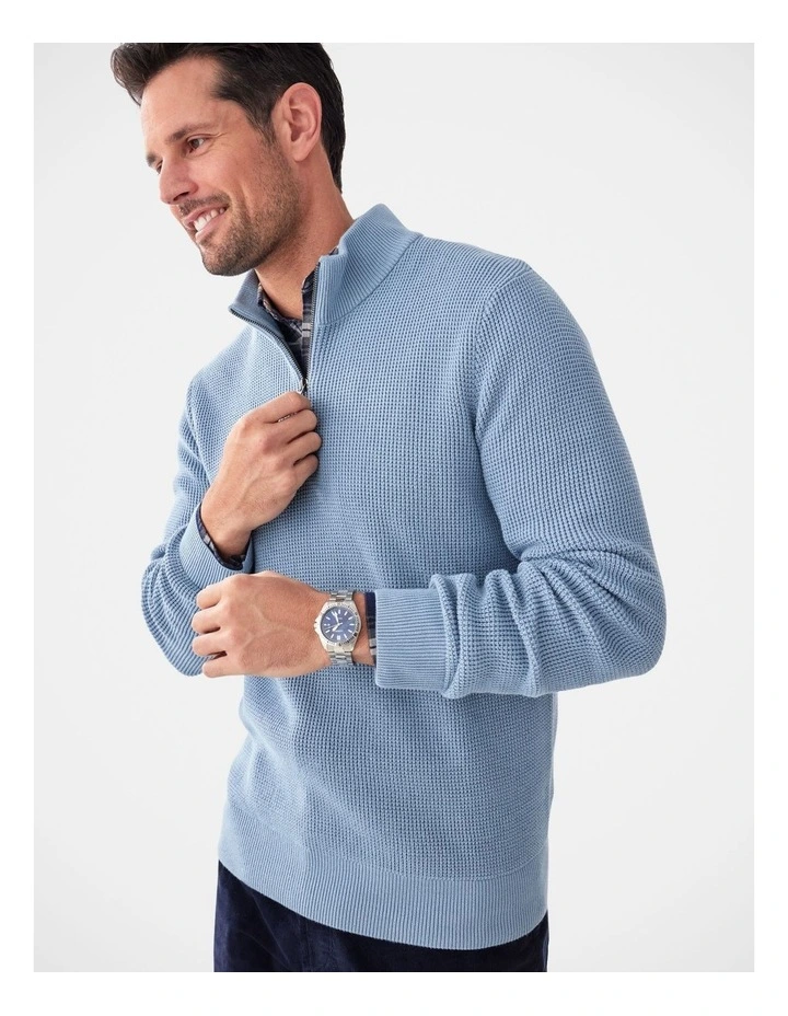 Cotton Waffle Half Zip Steel image 3