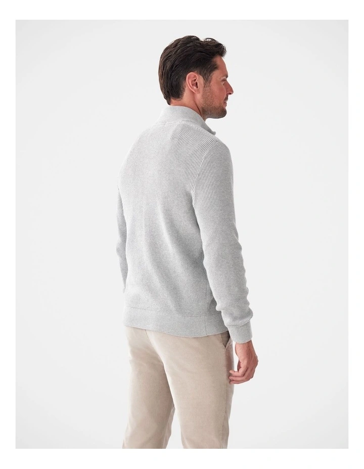 Cotton Waffle Half Zip Jumper in Grey Melange image 2