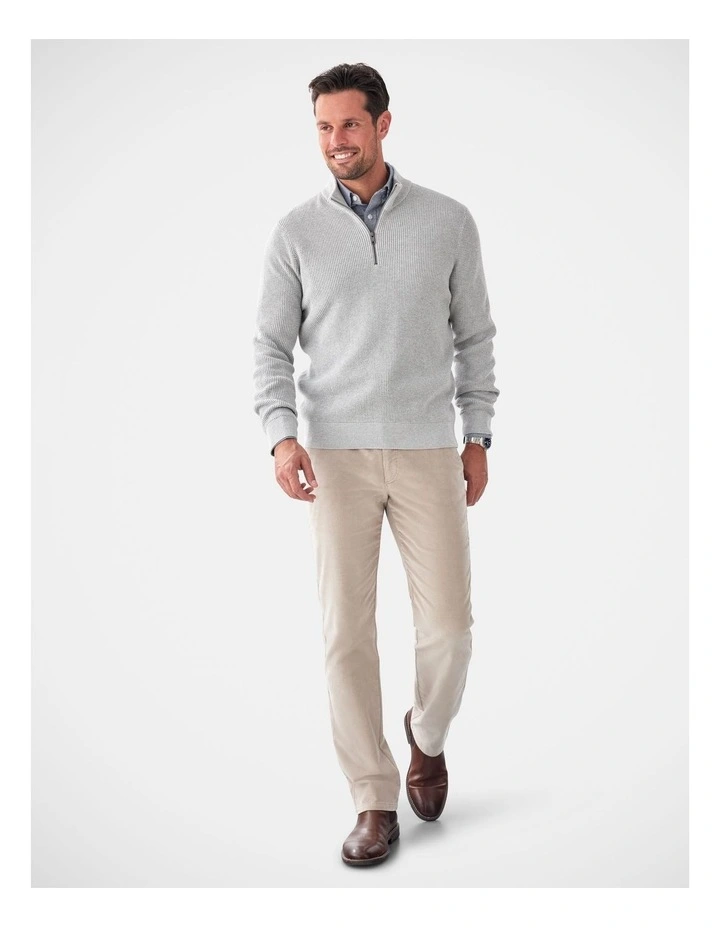 Cotton Waffle Half Zip Jumper in Grey Melange image 5