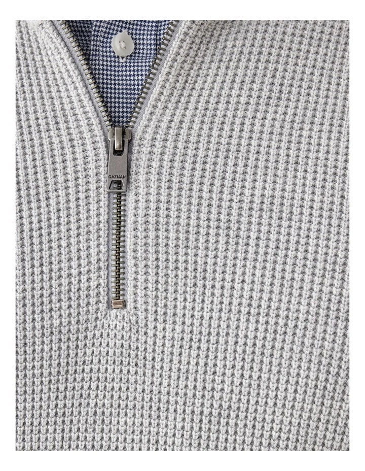 Cotton Waffle Half Zip Jumper in Grey Melange image 6