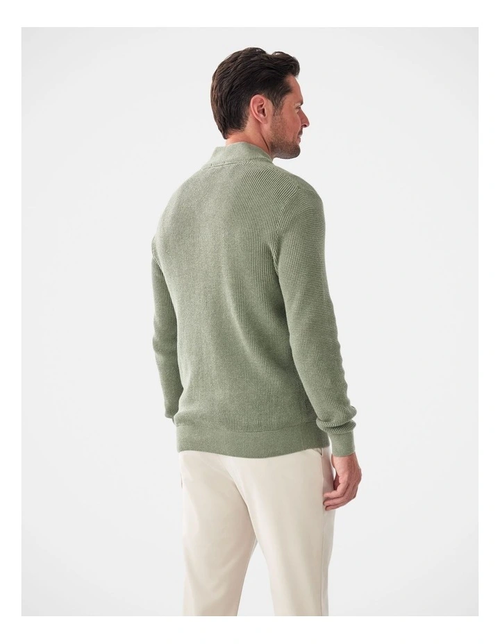 Cotton Waffle Half Zip Sweater in Sage image 2