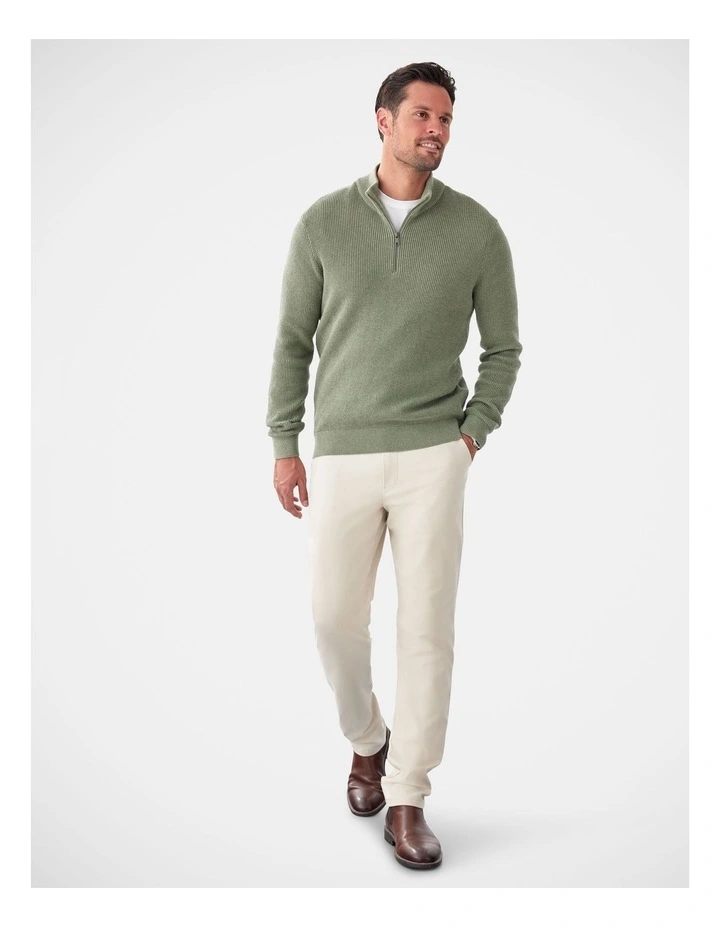 Cotton Waffle Half Zip Sweater in Sage image 5