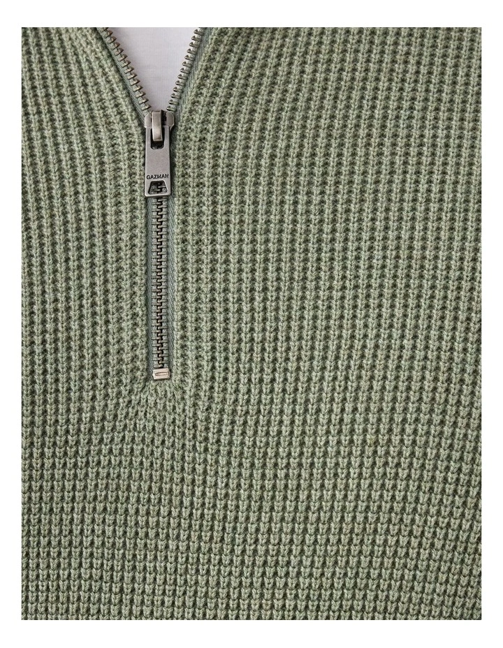 Cotton Waffle Half Zip Sweater in Sage image 6