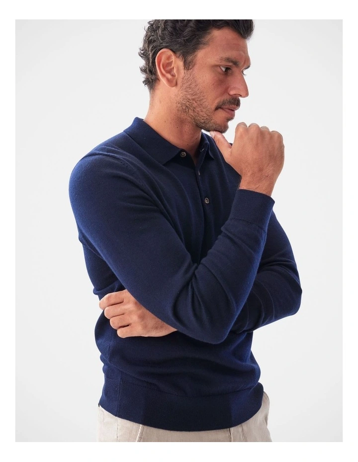 Merino Knit Polo Navy image 3