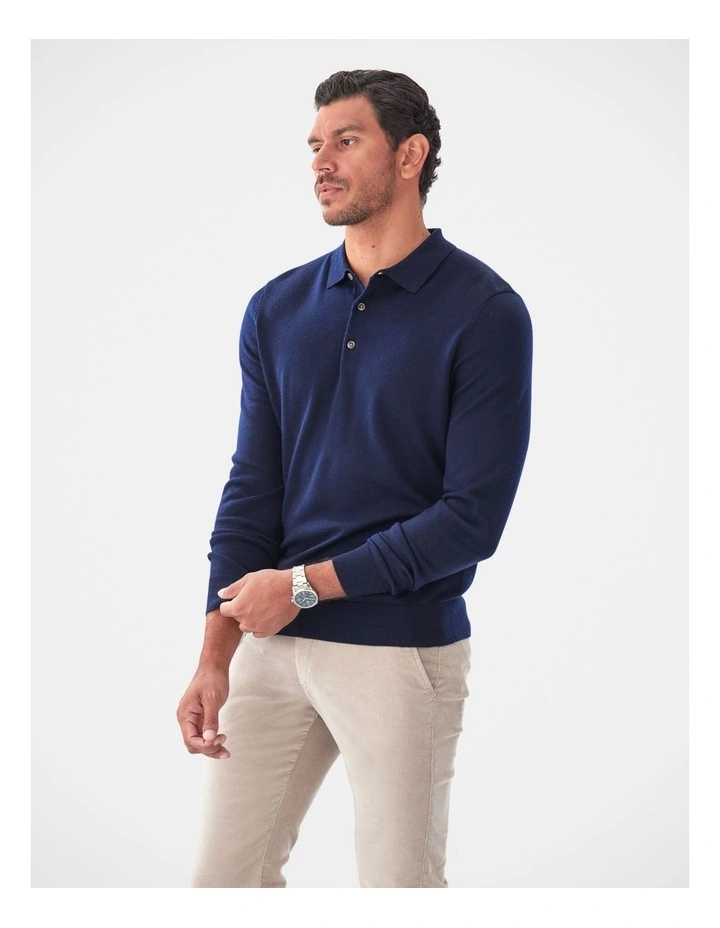 Merino Knit Polo Navy image 4