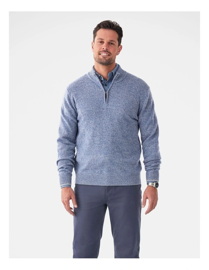 Wool Blend Raglan Half Zip Denim Mix image 1