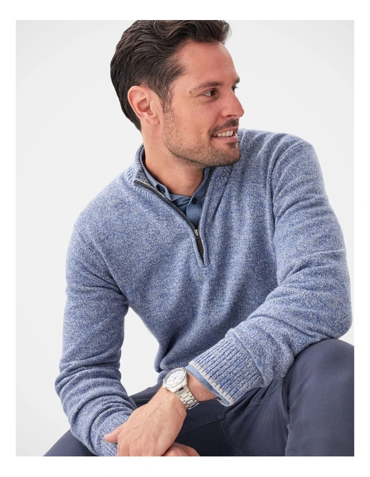 Wool Blend Raglan Half Zip Denim Mix image 3