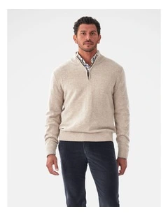 Wool Blend Raglan Half Zip in Taupe