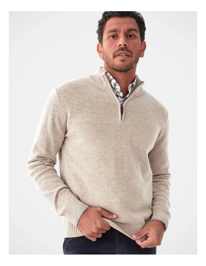 Wool Blend Raglan Half Zip in Taupe image 3