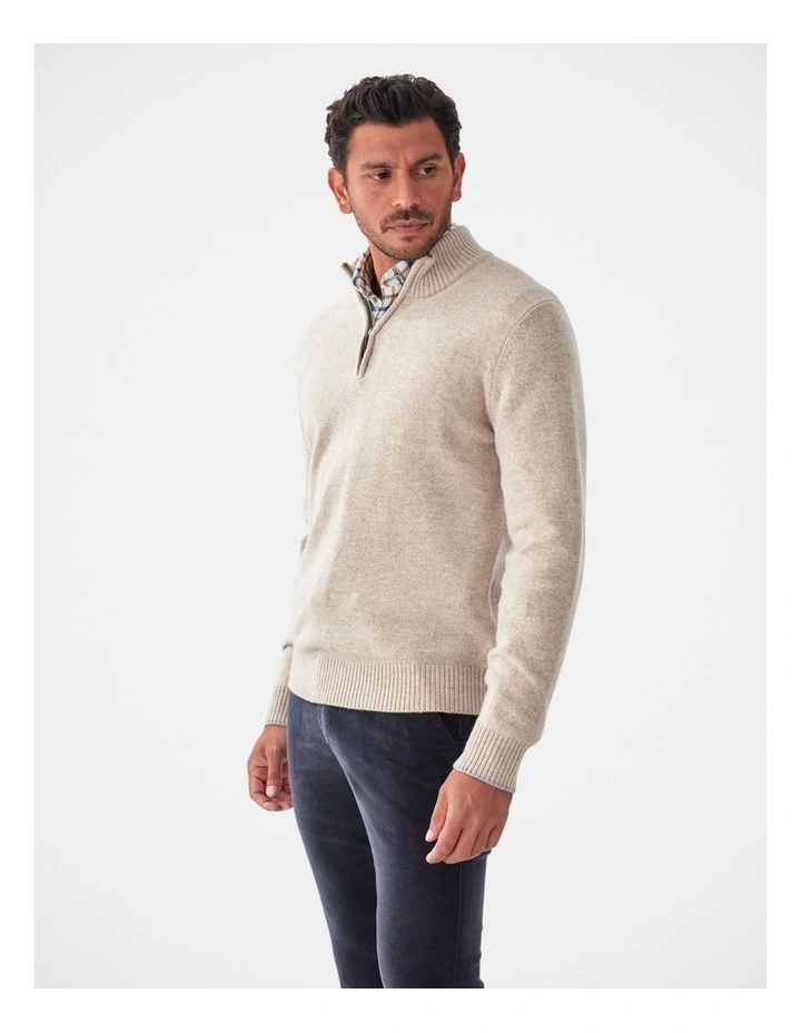 Wool Blend Raglan Half Zip in Taupe image 4