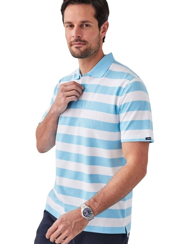 Block Stripe Pique Polo in Sky Blue image 3