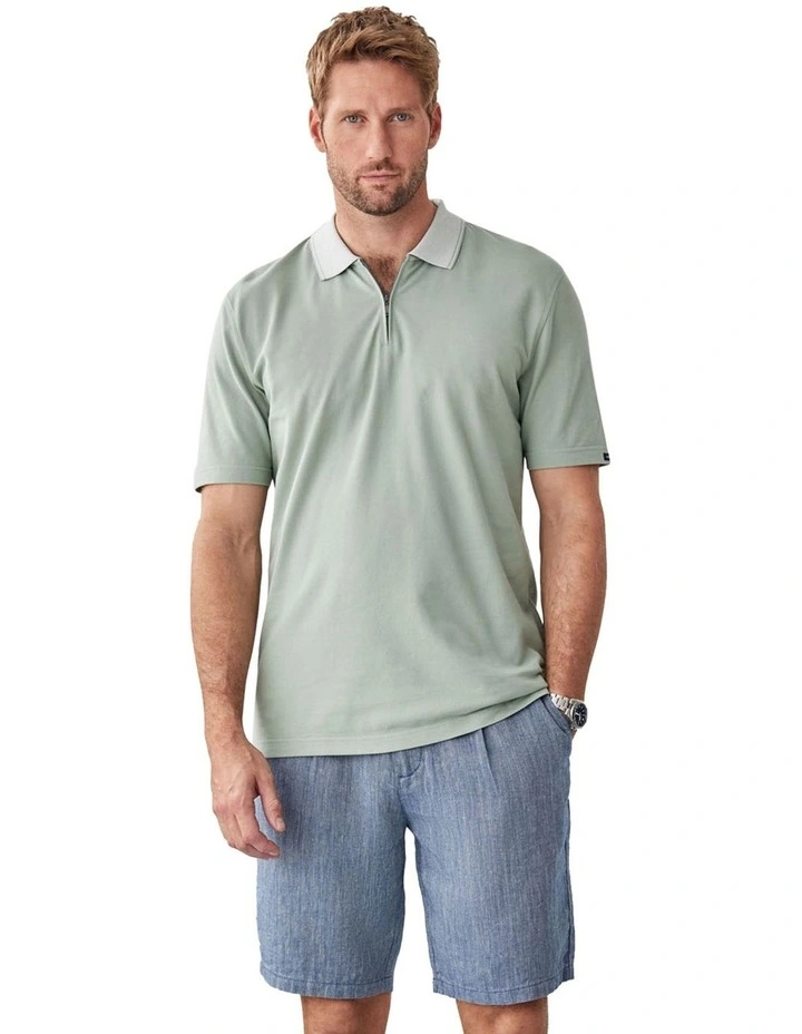 Oxford Zip Polo in Sage image 1