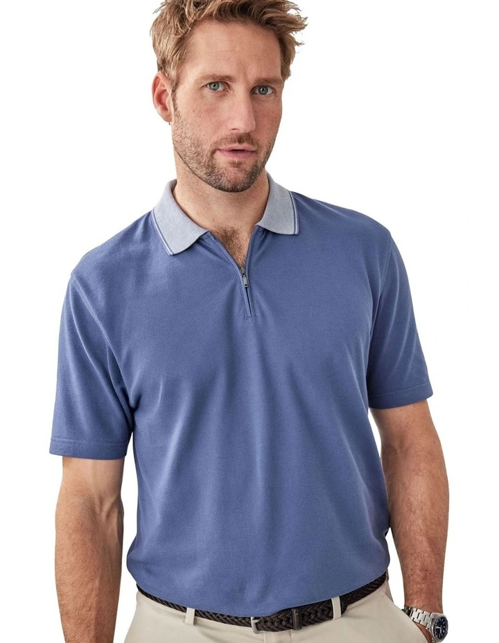 Oxford Zip Polo in Slate image 3