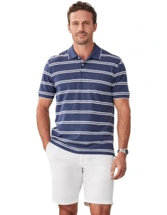 Multi Stripe Polo Shirt in Denim