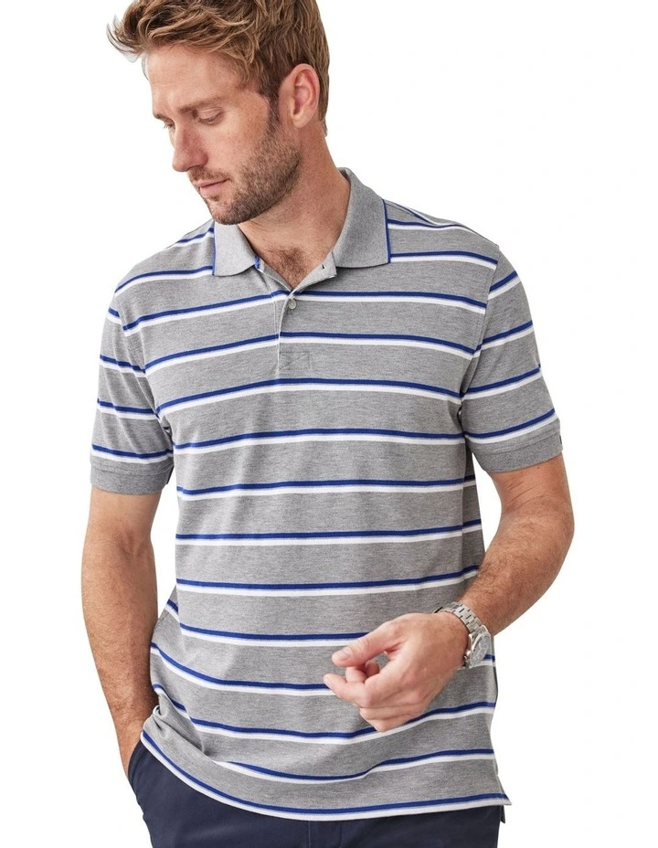 Stripe Polo Shirt in Grey Marle image 2