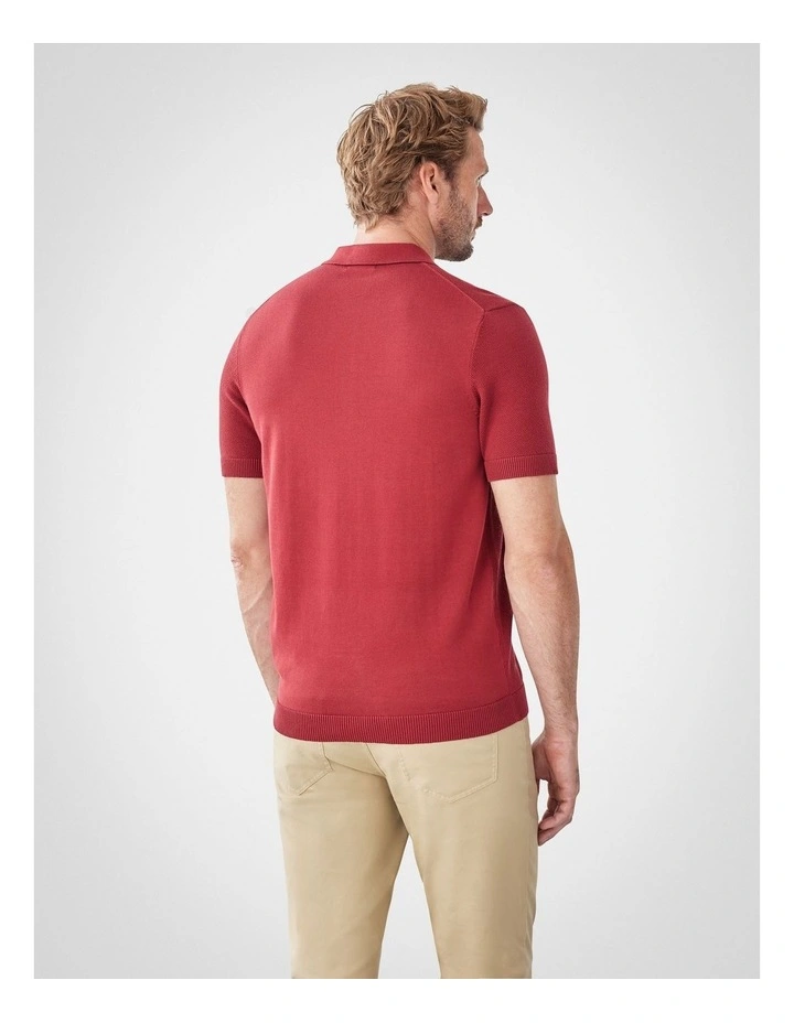 Textured Knit Polo in Red image 2
