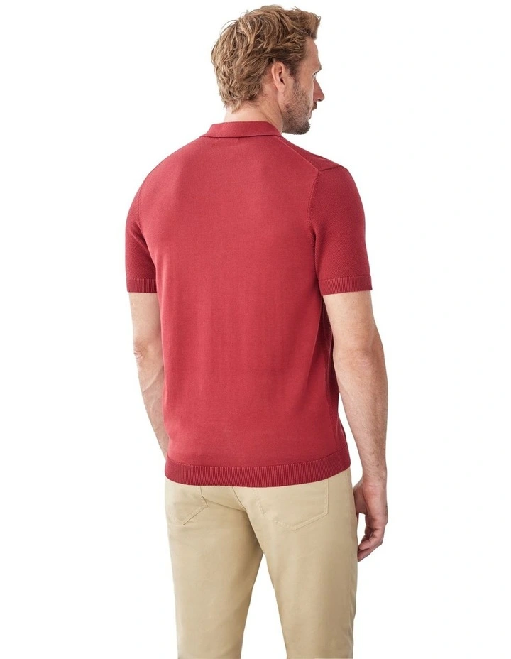 Textured Knit Polo in Red image 2
