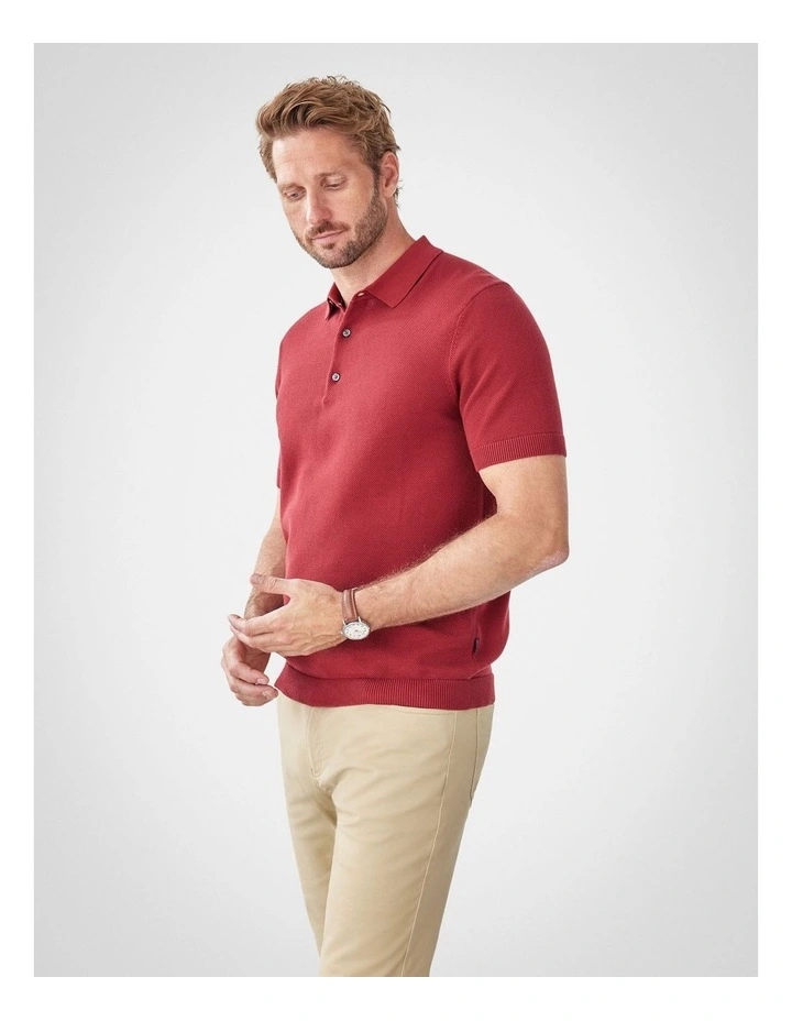 Textured Knit Polo in Red image 4