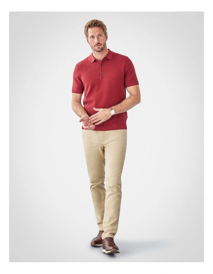 Textured Knit Polo in Red image 5