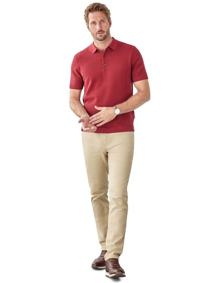 Textured Knit Polo in Red image 5