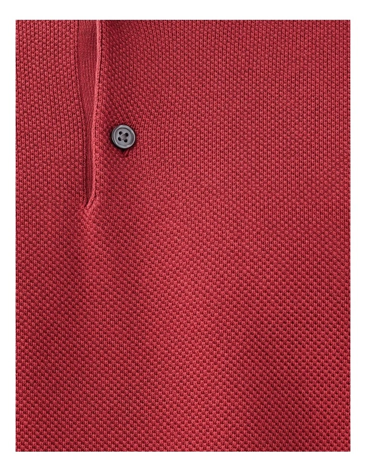 Textured Knit Polo in Red image 6