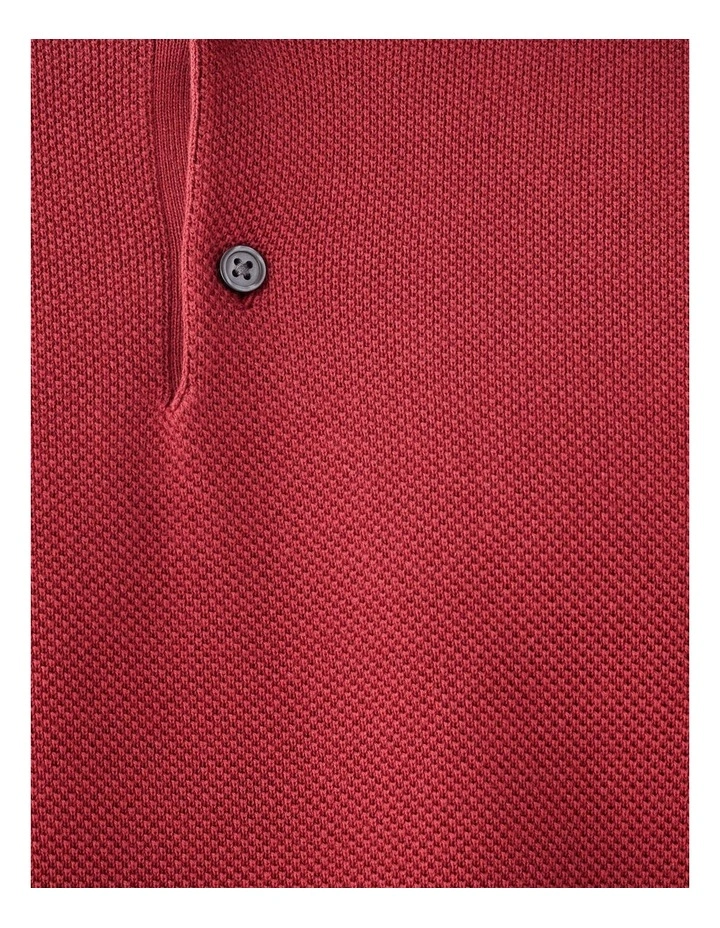 Textured Knit Polo in Red image 6