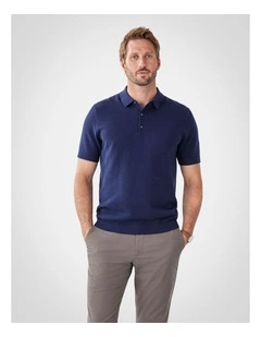 Textured Knit Polo in Denim