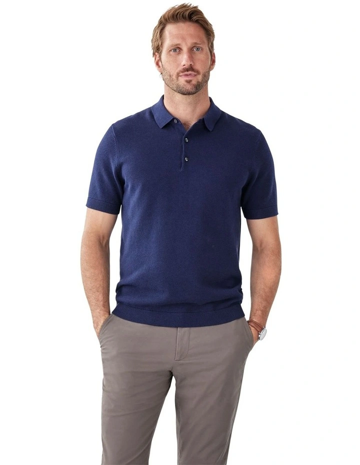 Textured Knit Polo in Denim image 1