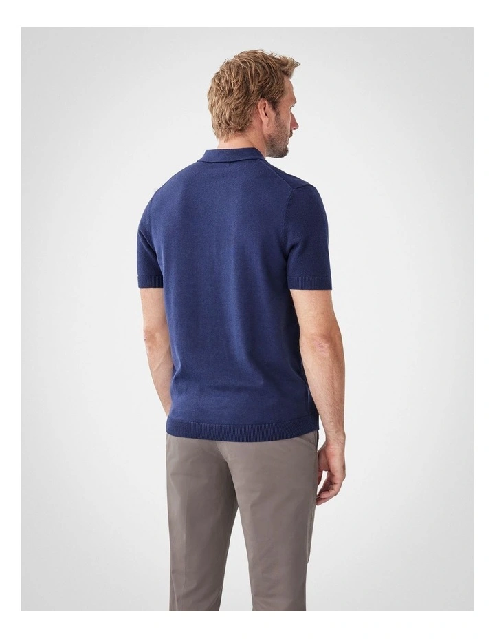 Textured Knit Polo in Denim image 2