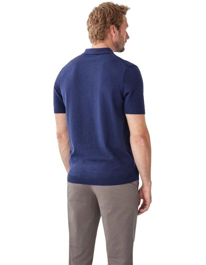 Textured Knit Polo in Denim image 2