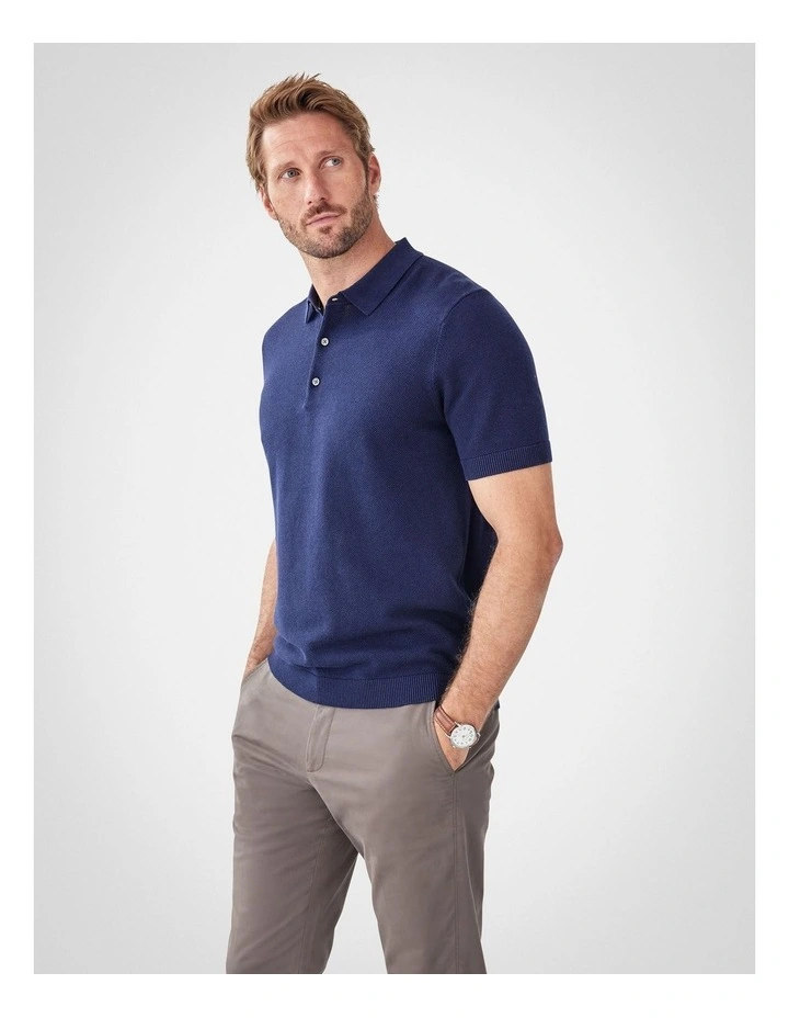 Textured Knit Polo in Denim image 4
