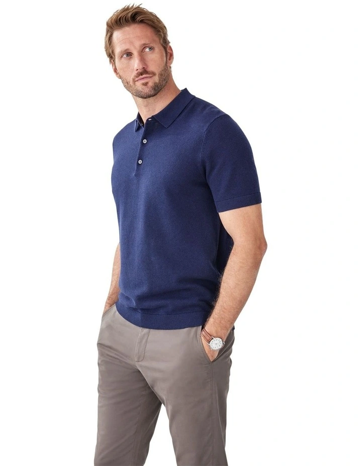 Textured Knit Polo in Denim image 4