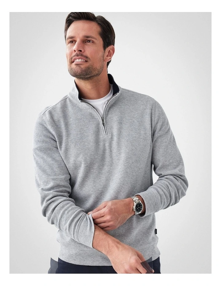 Half Zip Sweat in Grey Melange image 3