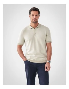 Birdseye Knit Polo in Stone
