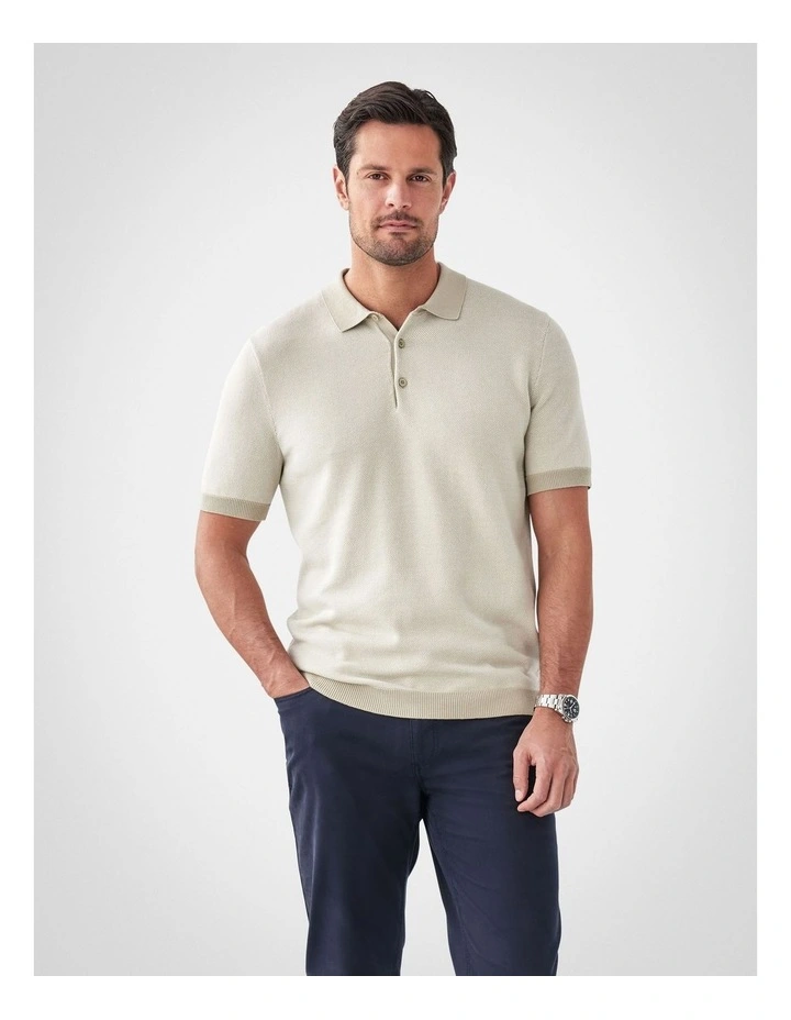 Birdseye Knit Polo in Stone image 1