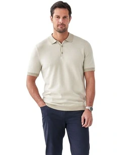Birdseye Knit Polo in Stone