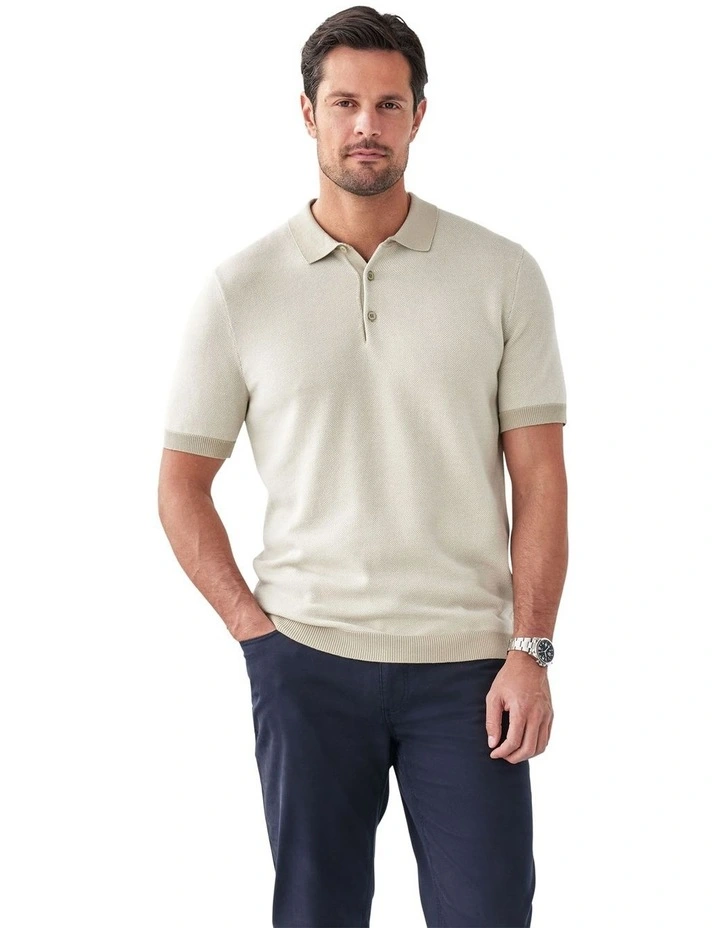 Birdseye Knit Polo in Stone image 1