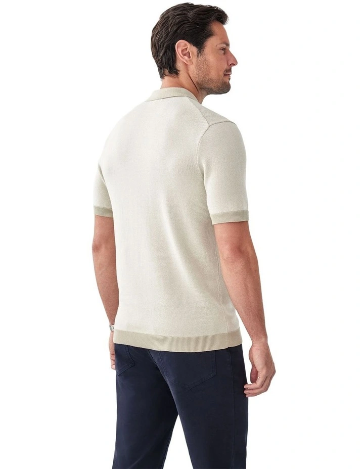 Birdseye Knit Polo in Stone image 2