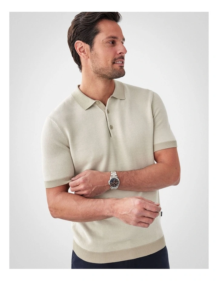 Birdseye Knit Polo in Stone image 3