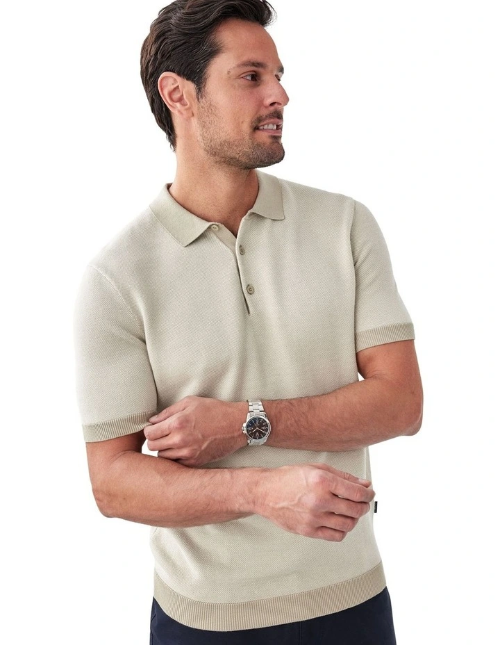 Birdseye Knit Polo in Stone image 3