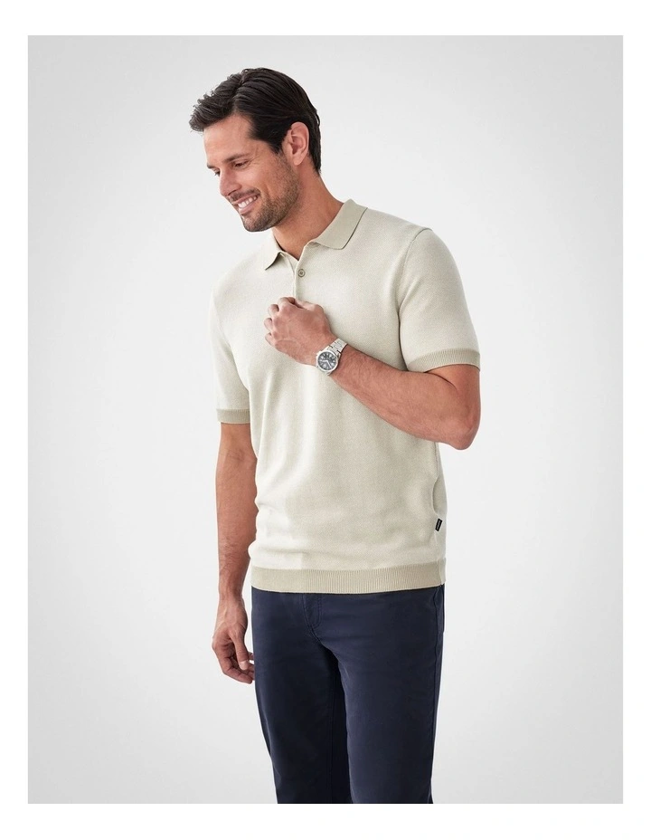 Birdseye Knit Polo in Stone image 4