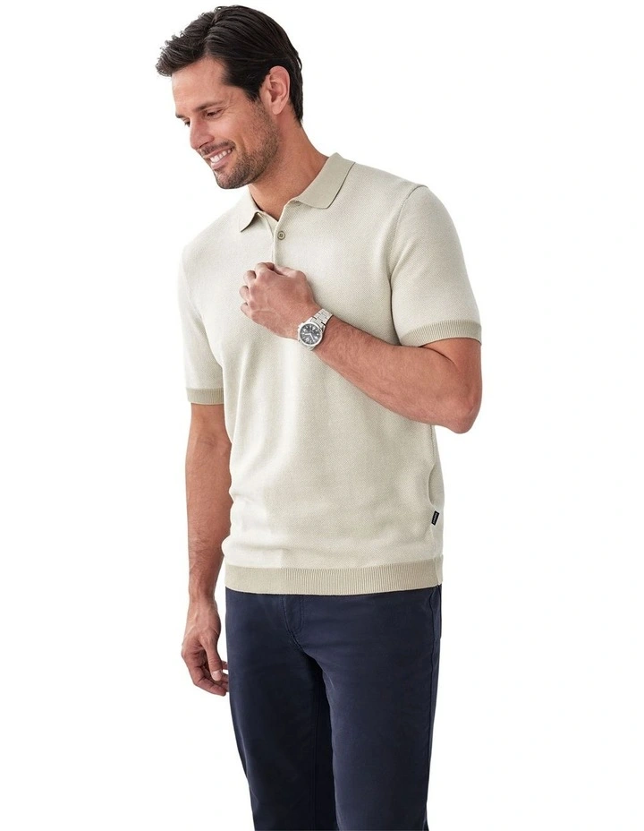 Birdseye Knit Polo in Stone image 4