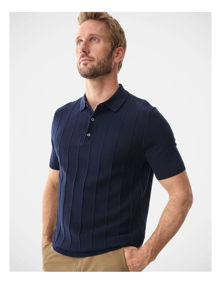 Textured Knit Polo Navy image 3