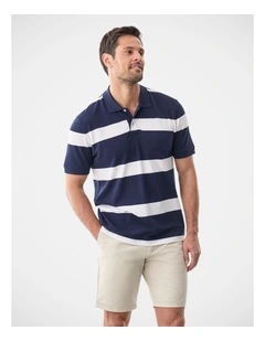 Bold Stripe Polo Navy