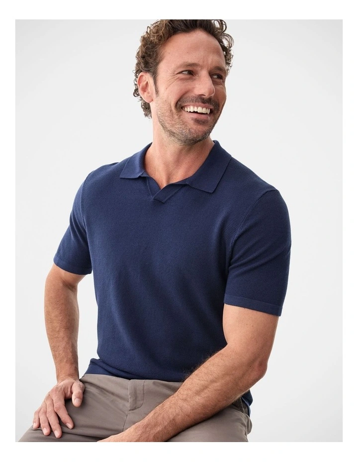 Resort Collar Knit Polo in Navy Mix image 3